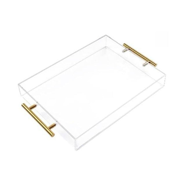 12"x16" Clear Acrylic Serving Tray with Gold Handles
