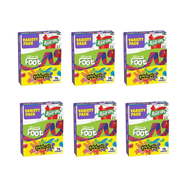 6 Boxes of Fruit by the Foot Snacks Variety Pack, 16 Ct