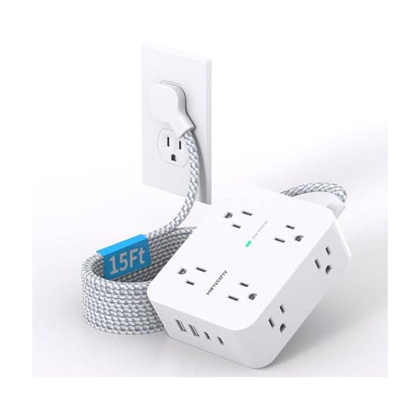 15 Ft Surge Protector Power Strip with USB and USB-C