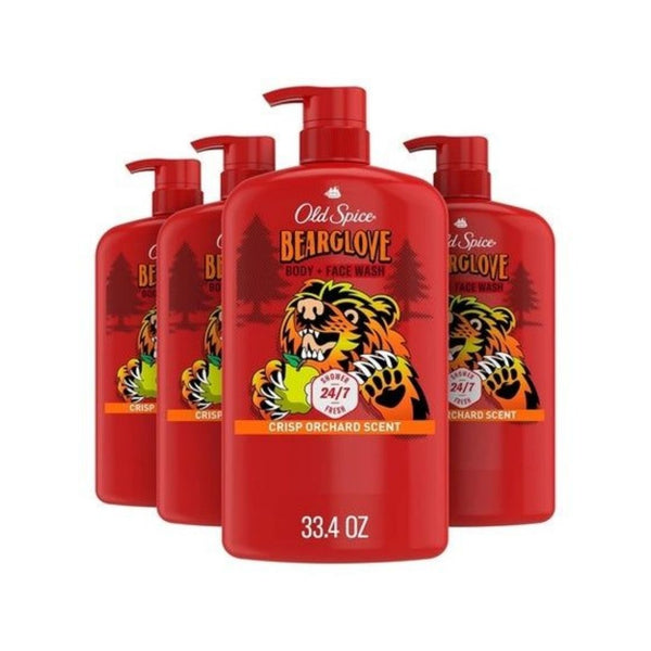 4 Big Bottles Old Spice Bearglove Cleansing Body Wash