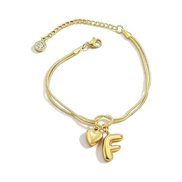 14K Gold Plated A-Z Heart Initial Dainty Bracelet