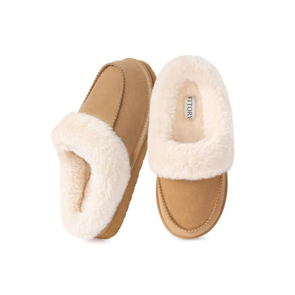 Women's  Faux Fur Lined Suede House Slippers (2 Colors!)