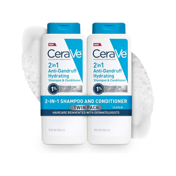 Twin Pack CeraVe 2 In 1 Hydrating Anti Dandruff Shampoo And Conditione