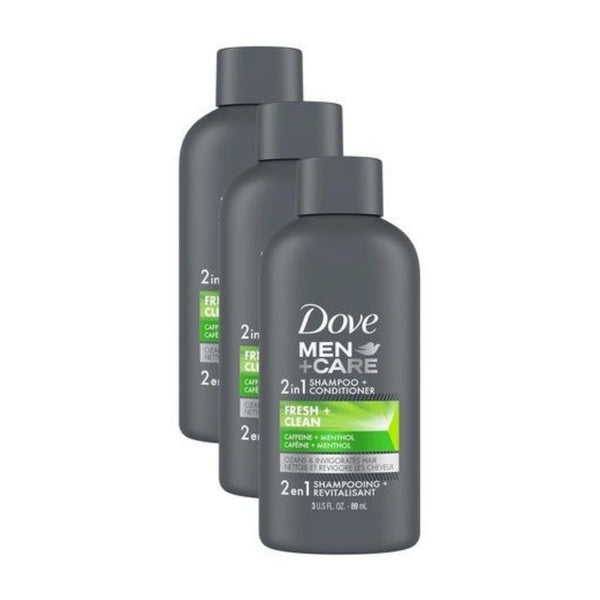 3 Bottles Dove Men+Care 2 in 1 Shampoo and Conditioners