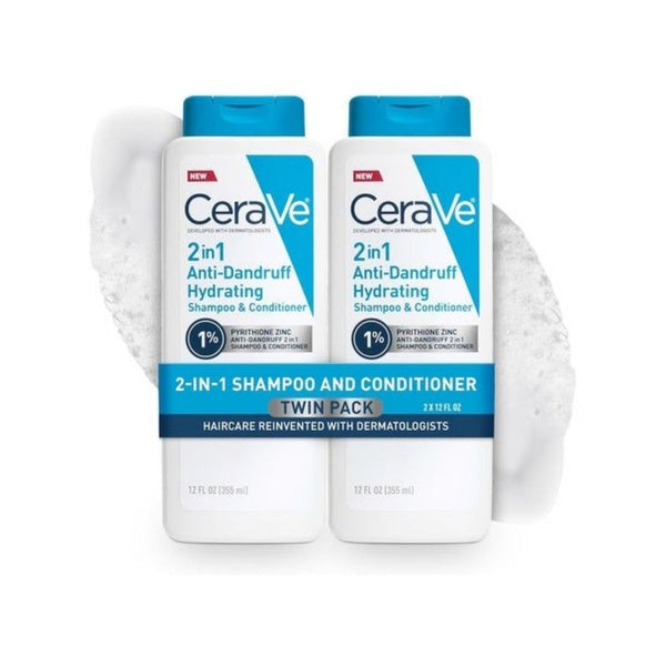 2 Bottles CeraVe 2-in-1 Hydrating Anti-Dandruff Shampoo & Conditioner