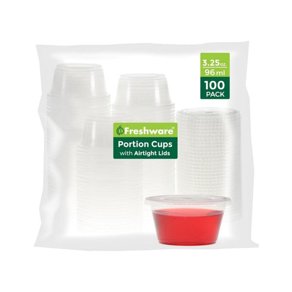 100 Set Freshware Plastic Portion Cups with Lids