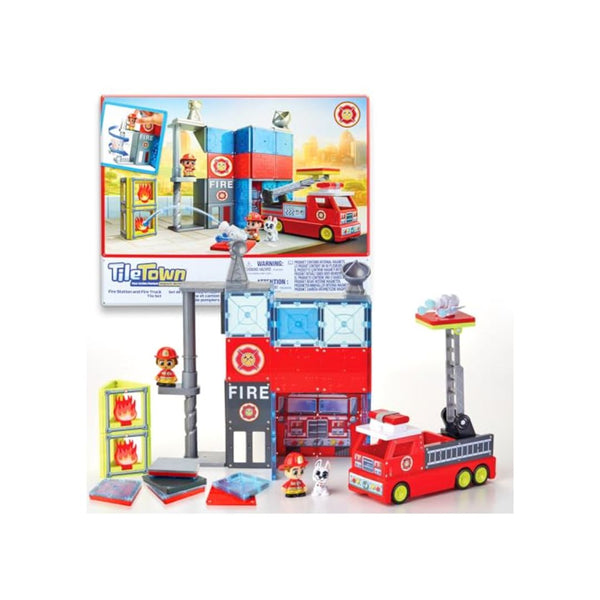66 Piece Tile Town Fire Station Magnetic Tiles Toy Set
