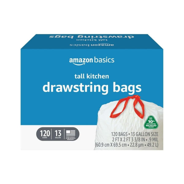 120-Count Amazon Basics 13 Gallon Tall Kitchen Drawstring Trash Bags