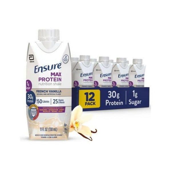 12 Ensure Max Protein French Vanilla Nutrition Shakes (OU-D)