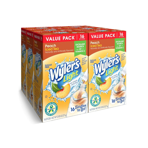 6 Boxes of Wyler’s Light Singles To Go Powder Packets, Peach Iced Tea