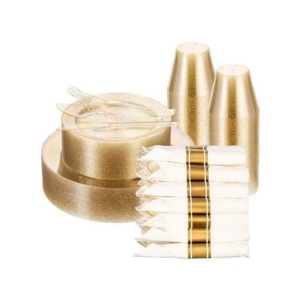 350-Piece Disposable Dinnerware Set with Pre-Rolled Napkins
