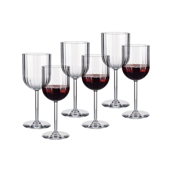 Set of 6 Plastic Fluted Stem Wine Glasses