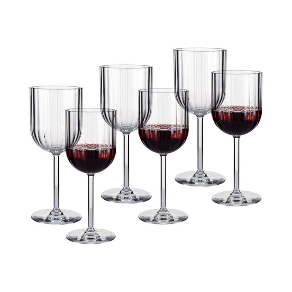 Set of 6 Plastic Fluted Stem Wine Glasses