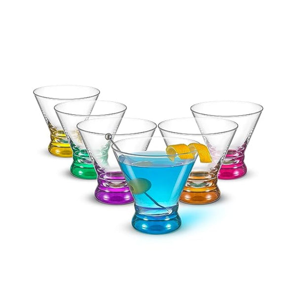 6 Pack JoyJolt Hue Martini Glasses