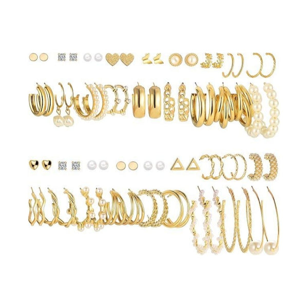 36 Pairs Gold Earrings Set