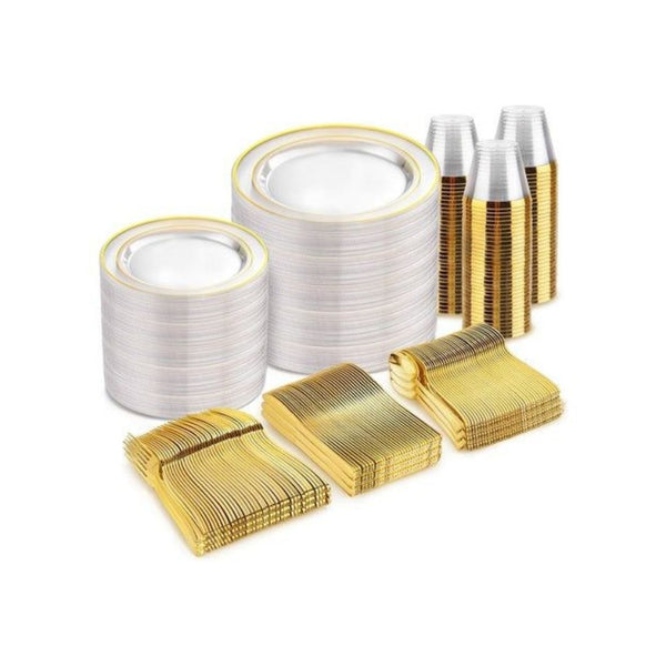 600-Piece Clear & Gold Disposable Dinnerware Set