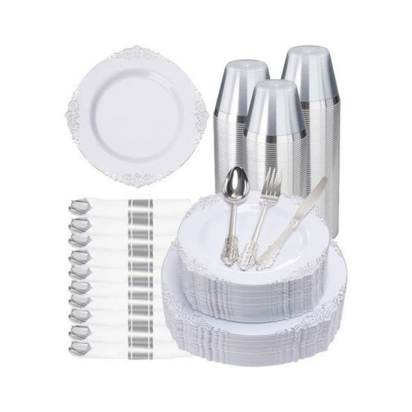350-Piece Disposable Dinnerware Set with Pre-Rolled Napkins