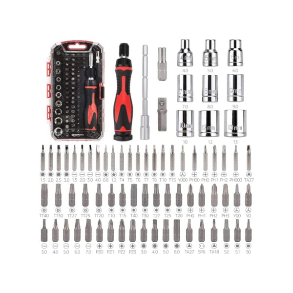Amazon Basics Magnetic Ratcheting Wrench And Electronics 73-Piece Precision Screwdriver Tool Set