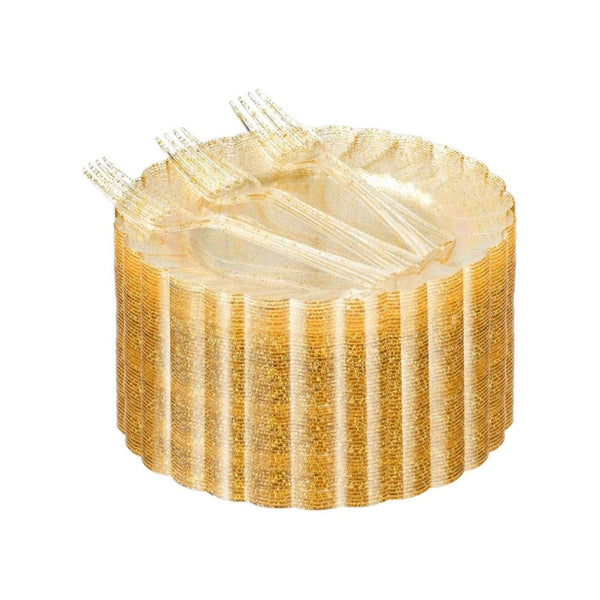 60 Pcs Plastic Plates with 60 Pcs Plastic Forks