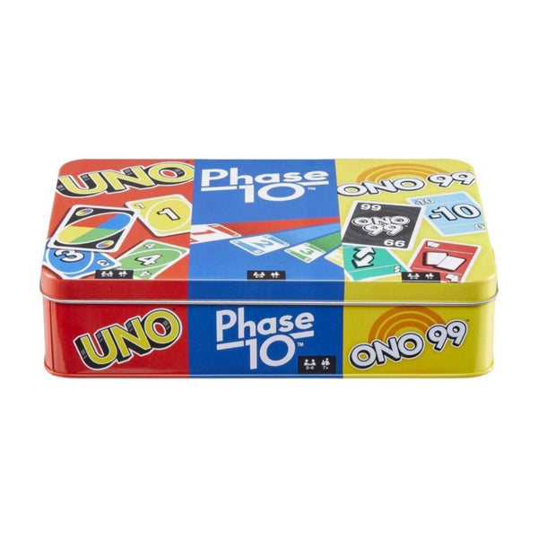 UNO, Phase 10 & ONO 99 with Storage Tin Box