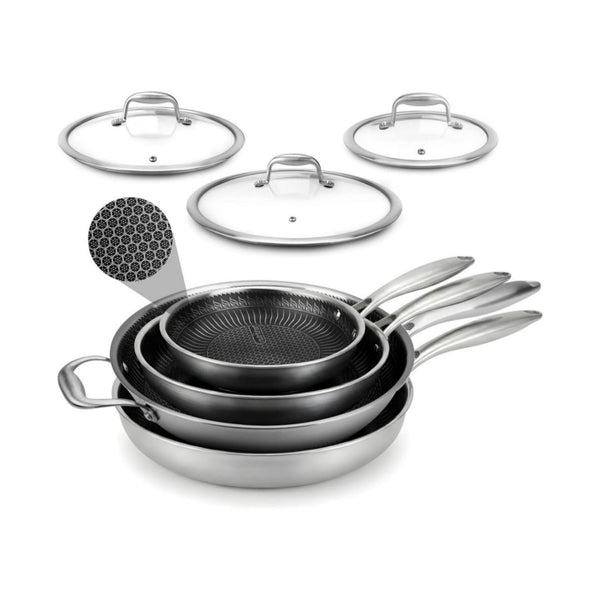 7-Piece NutriChefTri-Ply Stainless Steel Frying Pan Set & Wok