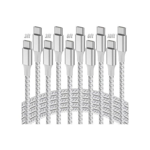 5-Pack 60W USB C to USB C Nylon Braided Cables
