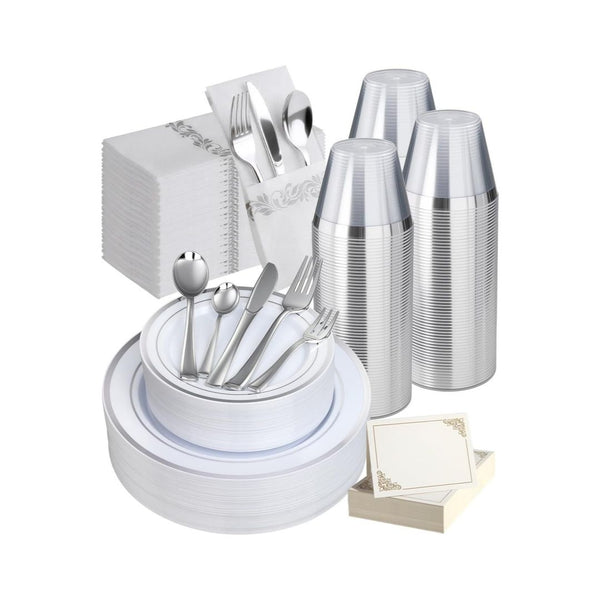 400-Pcs Disposable Plastic Dinnerware Set