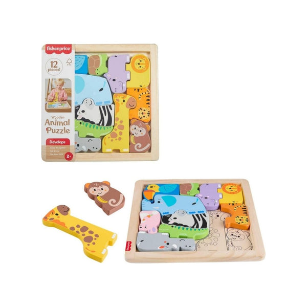 12-Pcs Fisher-Price Wood Toddler Toy Animal Puzzle