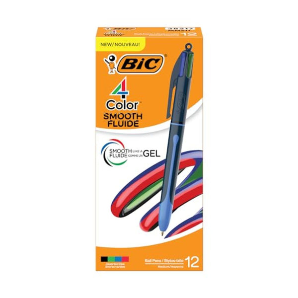 12 Pack Of BIC 4-Color Smooth Retractable Ballpoint Pens