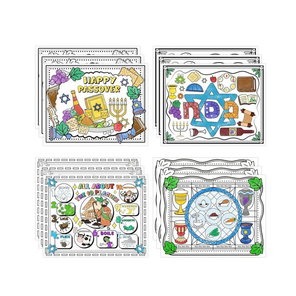 12-Pcs Kids Passover Coloring Placemats