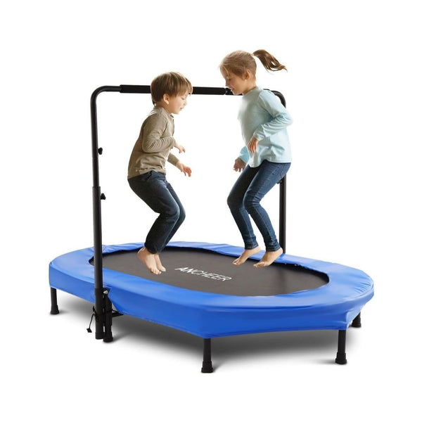 56-In Double Kids Trampoline with Adjustable Handlebar