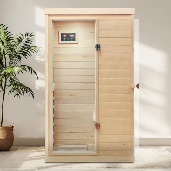 1-Person Indoor Hemlock Infrared Sauna with 6 Far-Infrared Carbon Heaters and Bluetooth Speakers