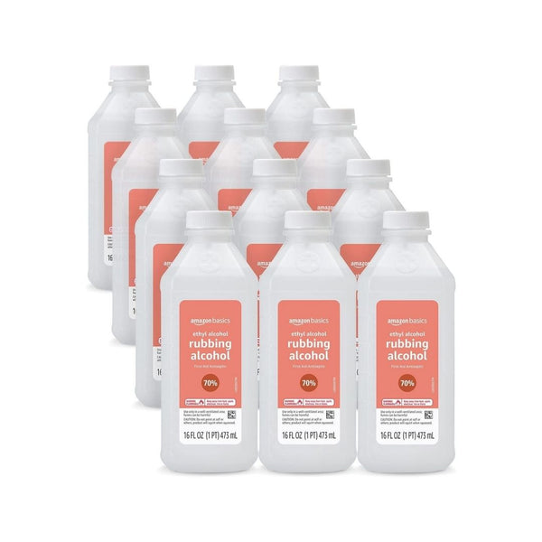 12 Bottles of Amazon Basics 70% Ethyl Rubbing Alcohol