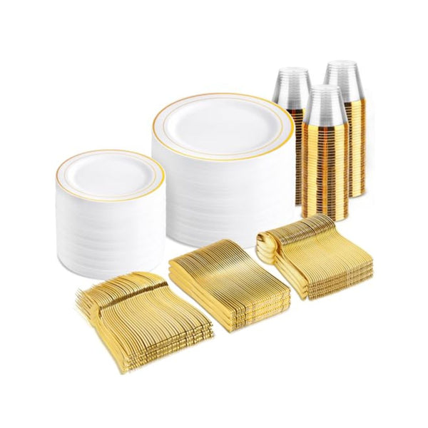 600 Piece Plastic Plates Disposable Dinnerware Set