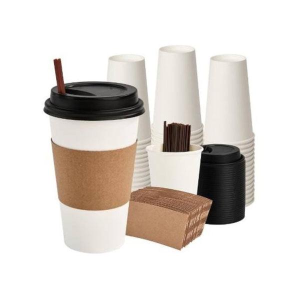 100-Pack 16 oz Disposable Paper Coffee Cups with Lids
