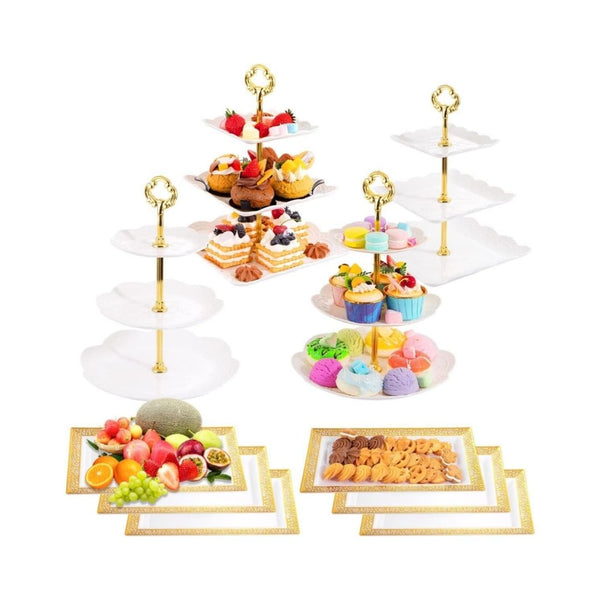 6-Pcs Plastic Trays & 4 Pack Cupcake Dessert Stand
