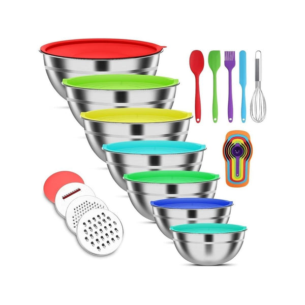 7 Stainless Steel Mixing Bowls With 3 Graters & 6 Measuring Spoons