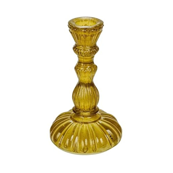 Creative Co-Op Tall Embossed Reclaimed Glass Taper Candle Holder