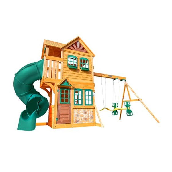 KidKraft Buffalo Crossing Wooden Swing Set With A Playhouse