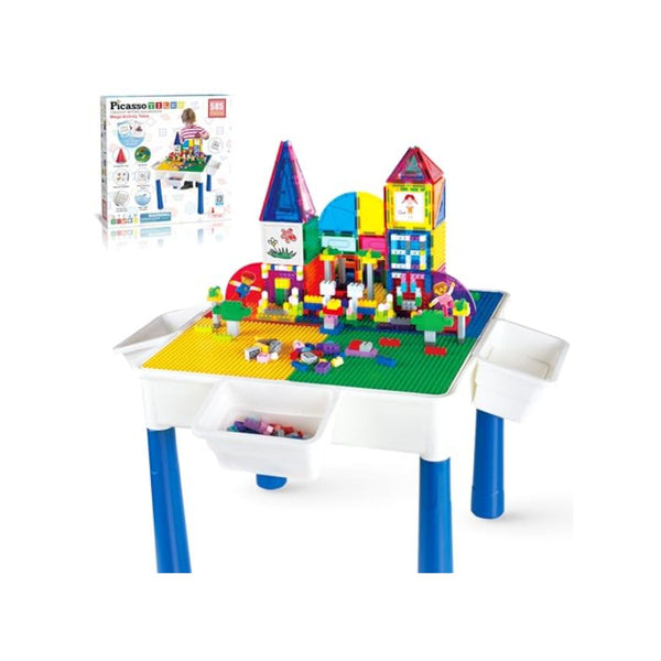 585 Piece PicassoTiles Kids Activity Table With Magnetic Tiles And Brick