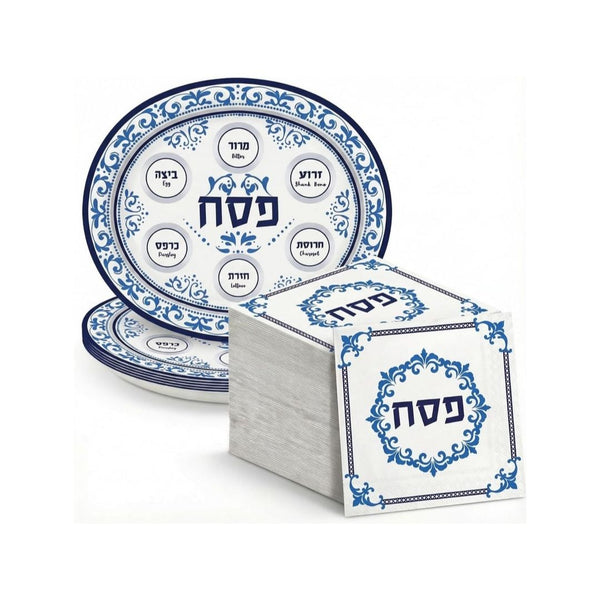 50 Pcs Disposable Passover Seder Oval Plates and Napkins