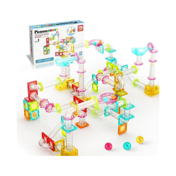PicassoTiles 100pc Magnetic Marble Run Travel Size