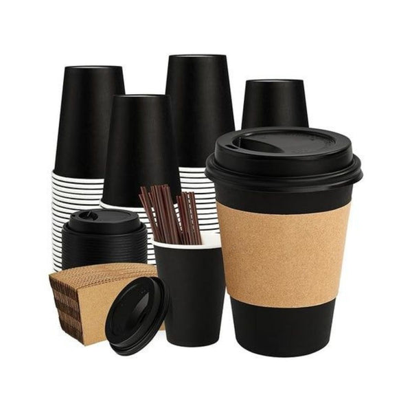 50 12oz Disposable Coffee Cups with Lids