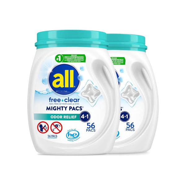2 Pack 56 Count of All Mighty Pacs Laundry Detergent