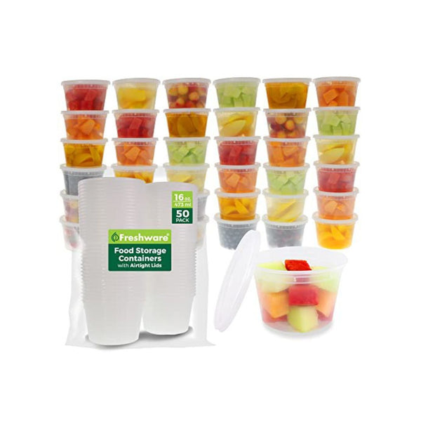 50 Pack Freshware 16 oz Food Containers