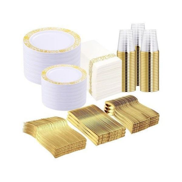 700 Piece Gold Plastic Dinnerware Set