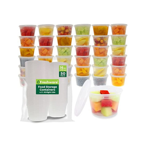 50 Pack Of Freshware 16oz. Deli Containers With Lids