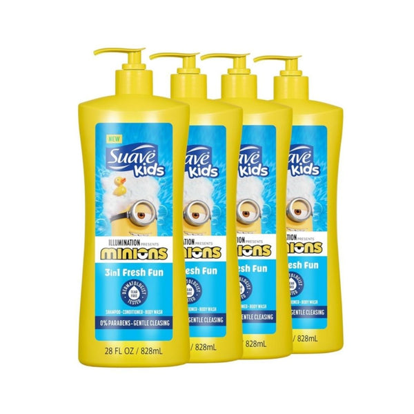 Pack of 4 Suave Kids 3-In-1 Shampoo, Conditioner, and Body Wash