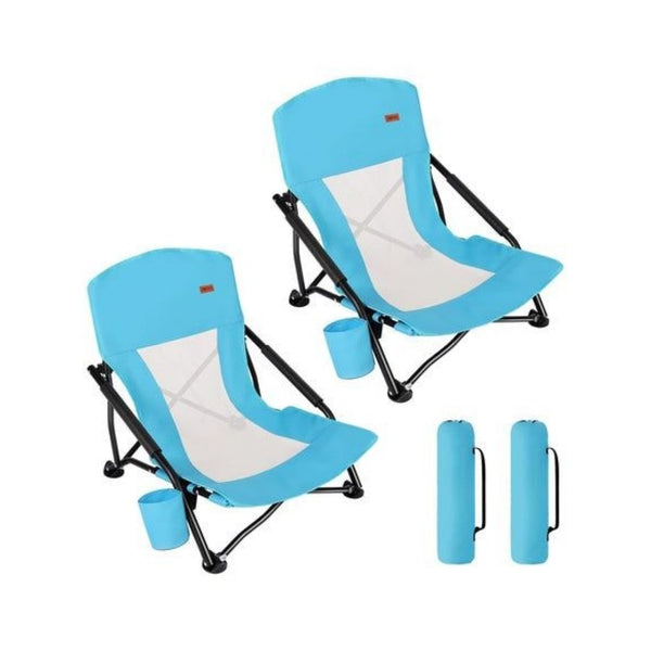 2 Beach Chairs with Cup Holders & Carry Bags