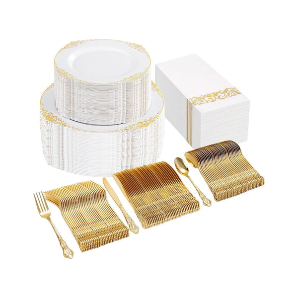 300 Pcs Plastic Disposable Dinnerware Set